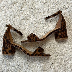 NWOT Leopard Ankle Strap Chunky Heels Size 6